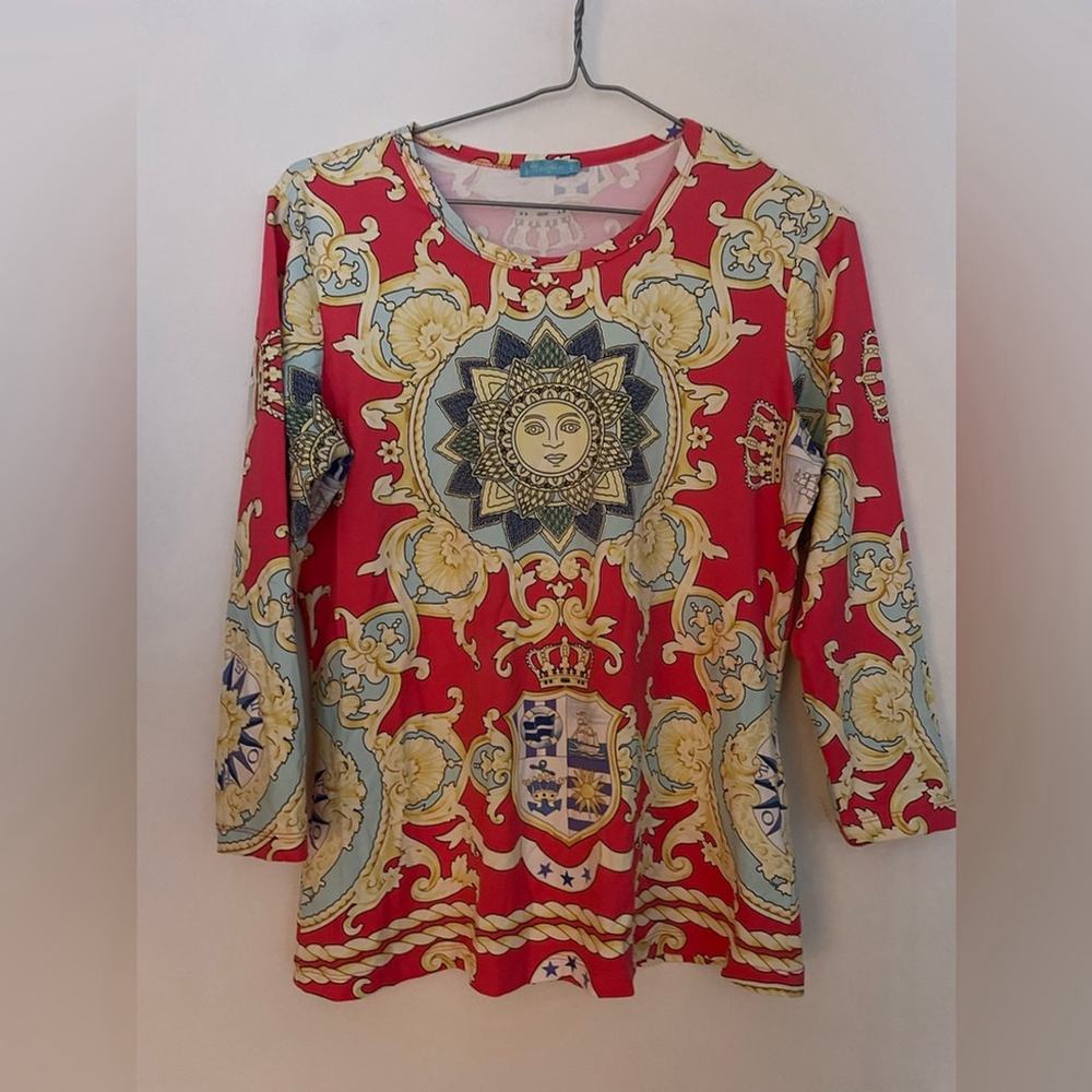 j . McLaughlin Baroque Sun Motif Bodycon Top Size Small - Picture 2 of 8